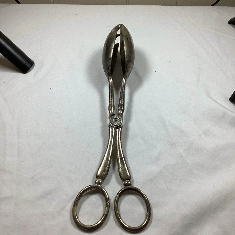 Silver Plated Scissor Salad Tongs Spoon Fork Serving Utensil